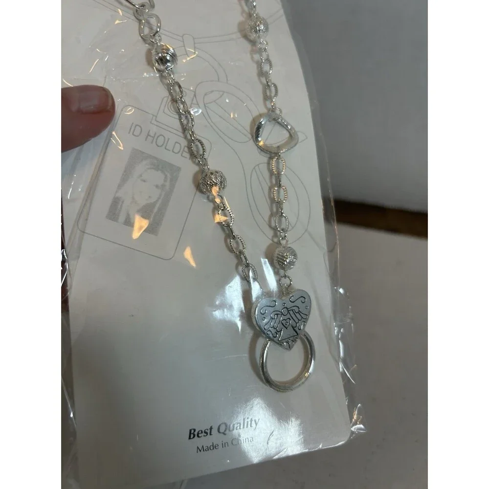 Angel Design ID Badge Holder Necklace Glasses Chain Silver Tone Lanyard 14” NIP